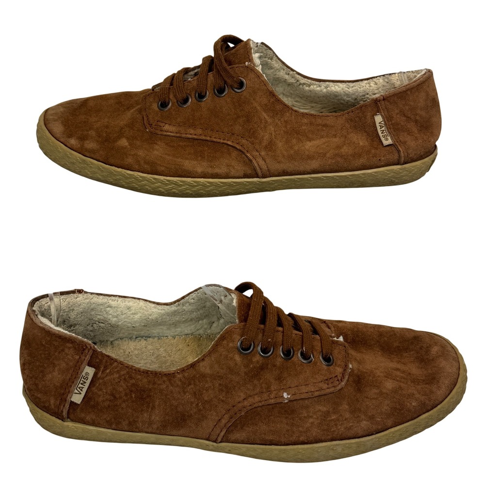 Vans Women's 8.5 Suede Fleece Lined Sneakers Brown Cozy Retro Low‎ Top Shoes